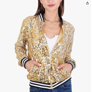 Anna-Kaci Womens Sequin Jacket Bomber Coat | Size XL